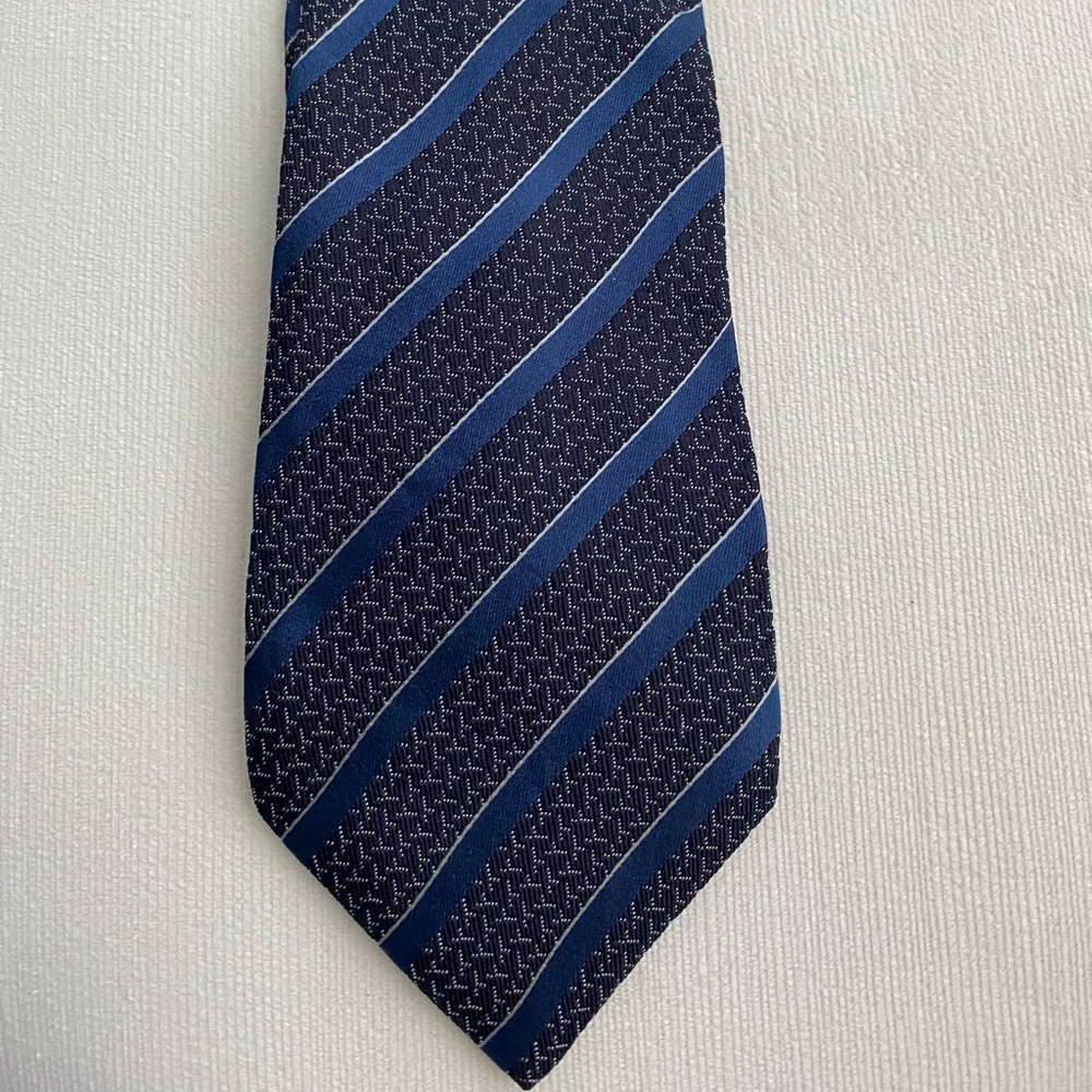 YSL silk navy black silver tie